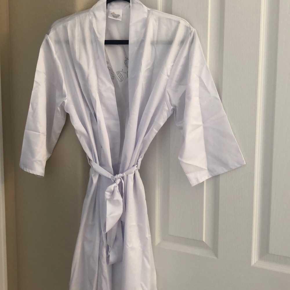 White silk, Rhinestone Bride Robe - Picture 3 of 4